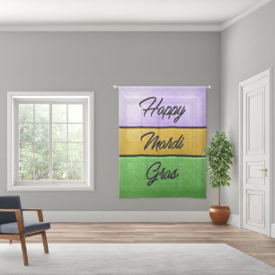 SlipperyJoe's bold Mardi Gras theme purple gold gr Sheer Curtains