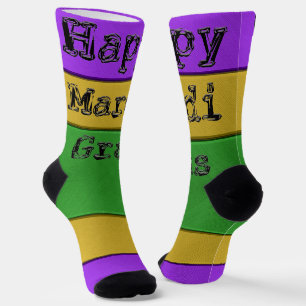 SlipperyJoe's bold Mardi Gras theme purple gold gr Socks