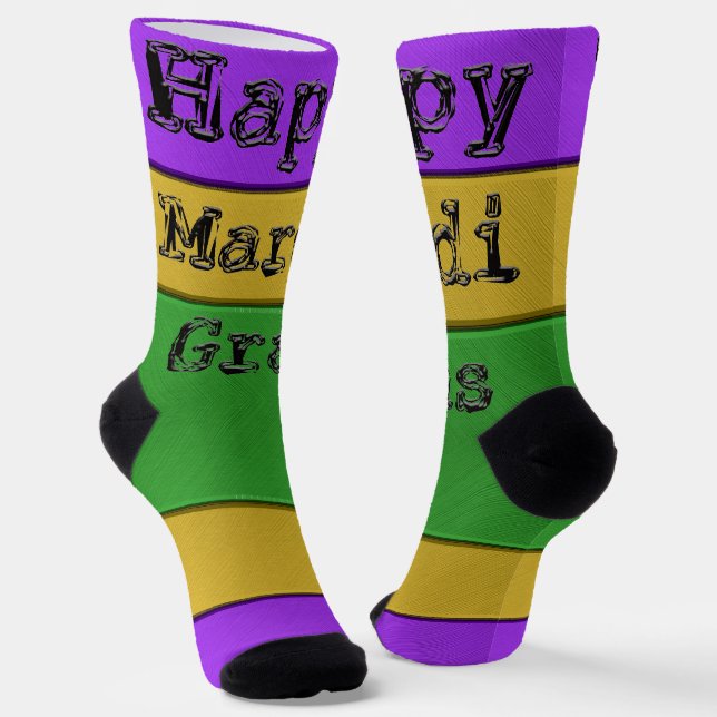 SlipperyJoe's bold Mardi Gras theme purple gold gr Socks (Angled)