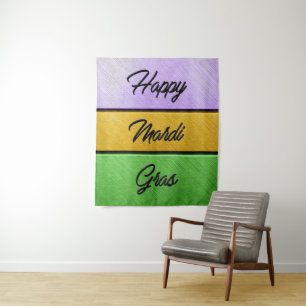 SlipperyJoe's bold Mardi Gras theme purple gold gr Tapestry