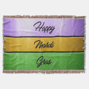 SlipperyJoe's bold Mardi Gras theme purple gold gr Throw Blanket