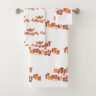 SlipperyJoe's bright festive Thanksgiving graphic  Bath Towel Set