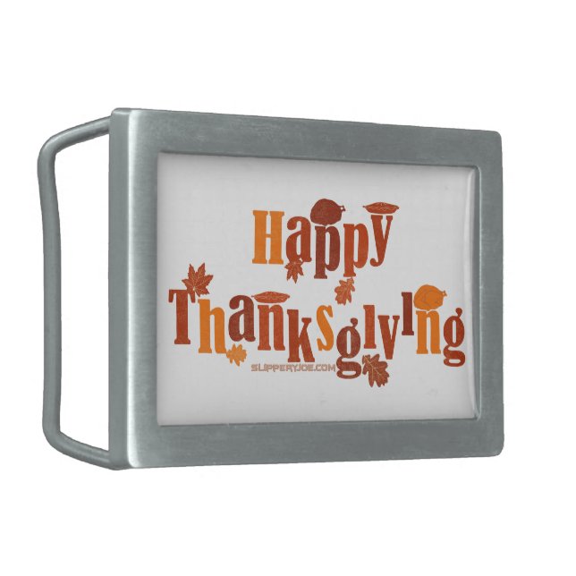 SlipperyJoe's bright festive Thanksgiving graphic  Belt Buckle (Front Left)