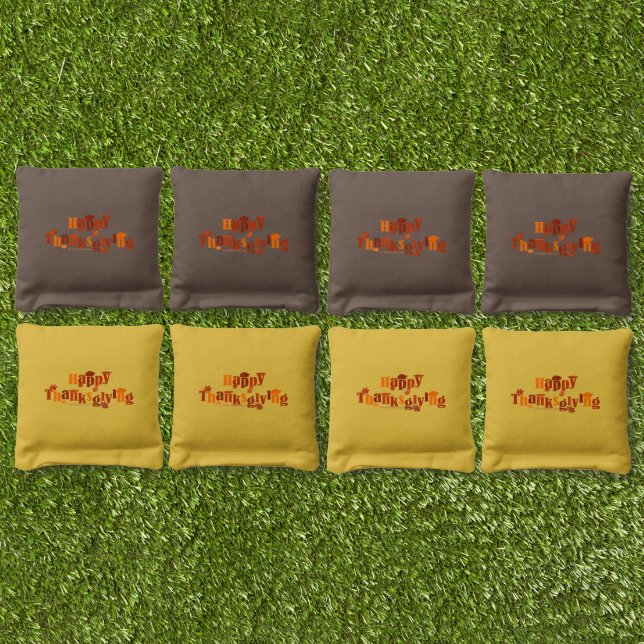 SlipperyJoe's bright festive Thanksgiving graphic  Cornhole Bags (Set)