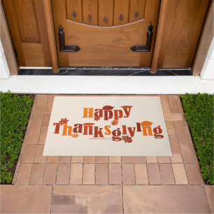SlipperyJoe's bright festive Thanksgiving graphic Doormat