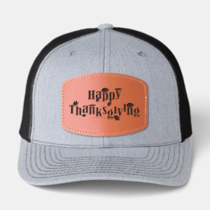 SlipperyJoe's bright festive Thanksgiving graphic Leather Patch Hat