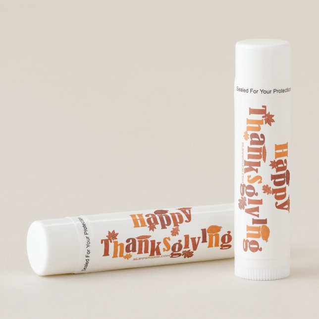 SlipperyJoe's bright festive Thanksgiving graphic  Lip Balm (Front)