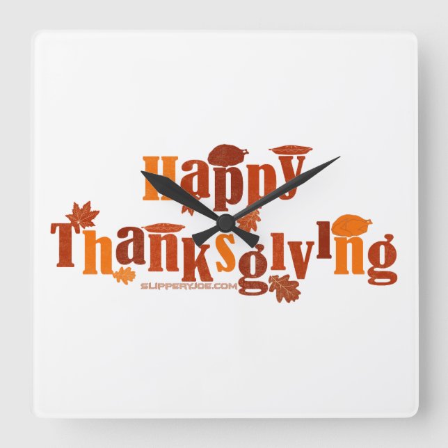 SlipperyJoe's bright festive Thanksgiving graphic  Square Wall Clock (Front)