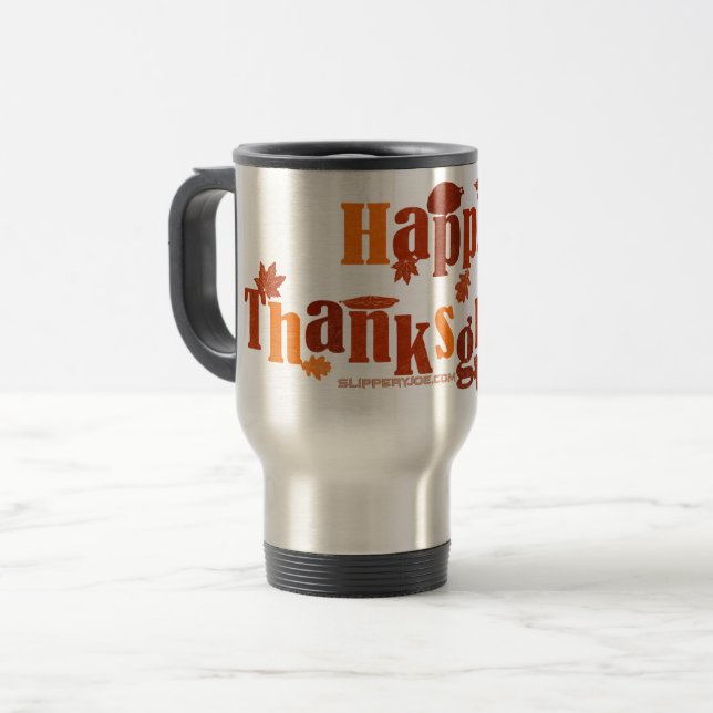 SlipperyJoe's bright festive Thanksgiving graphic  Travel Mug (Front Left)