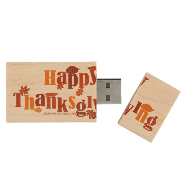 SlipperyJoe's bright festive Thanksgiving graphic  Wood Flash Drive (Opened)