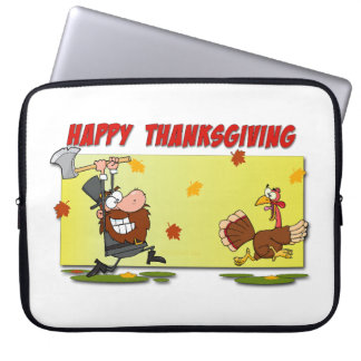 SlipperyJoe's bright playful Thanksgiving cartoon Laptop Sleeve