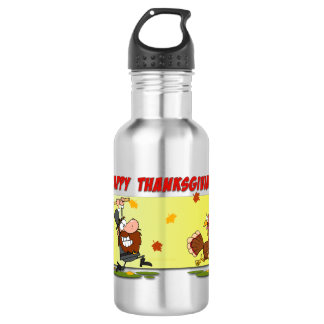 SlipperyJoe's bright playful Thanksgiving cartoon Stainless Steel Water Bottle