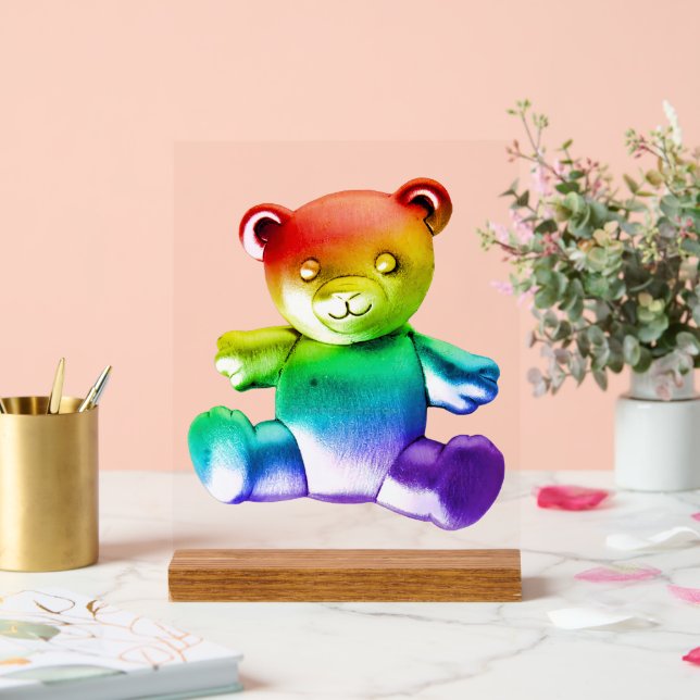 SlipperyJoe's brushed metal teddy bear smooth grad Acrylic Sign (Wedding)
