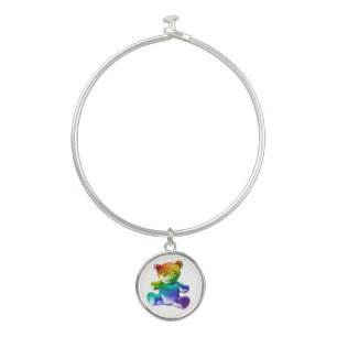 SlipperyJoe's brushed metal teddy bear smooth grad Bangle Bracelet