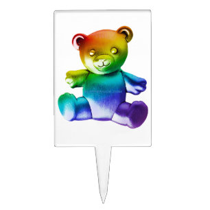 SlipperyJoe's brushed metal teddy bear smooth grad Cake Topper