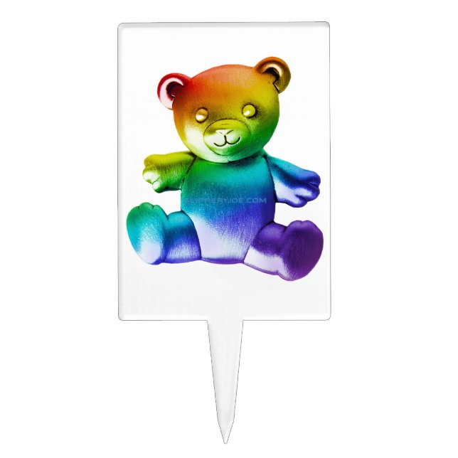 SlipperyJoe's brushed metal teddy bear smooth grad Cake Topper (Front)