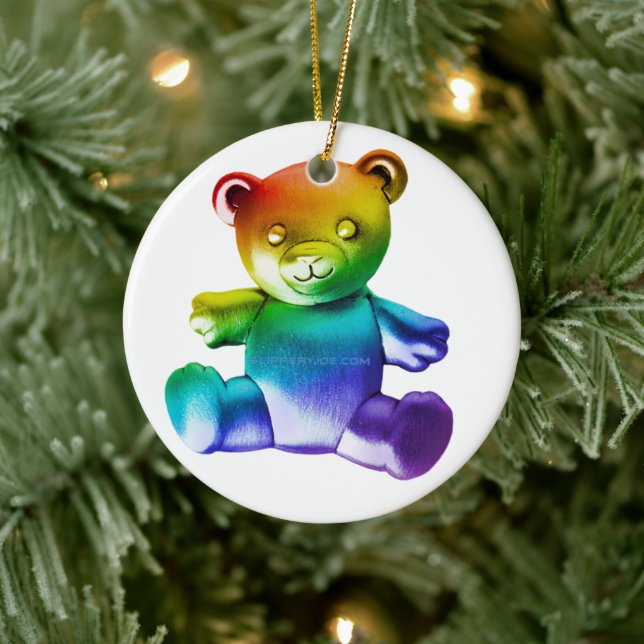 SlipperyJoe's brushed metal teddy bear smooth grad Ceramic Ornament (Tree)