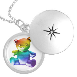 SlipperyJoe's brushed metal teddy bear smooth grad Locket Necklace