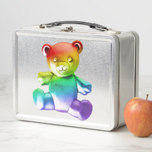 SlipperyJoe's brushed metal teddy bear smooth grad Lunch Box