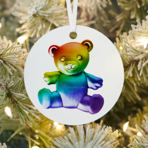 SlipperyJoe's brushed metal teddy bear smooth grad Ornament