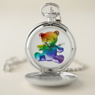 SlipperyJoe's brushed metal teddy bear smooth grad Pocket Watch