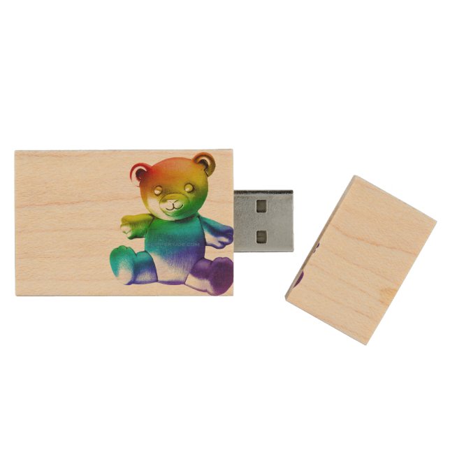 SlipperyJoe's brushed metal teddy bear smooth grad Wood Flash Drive (Opened)