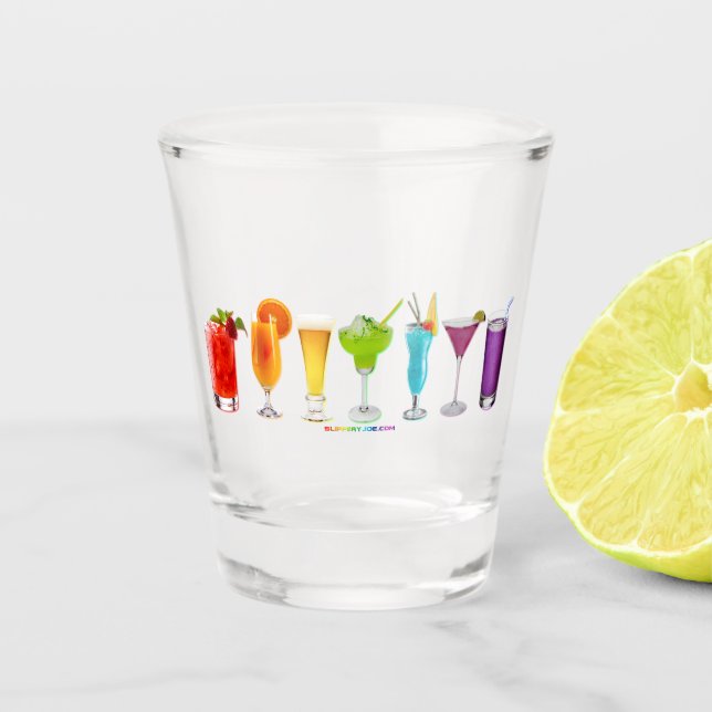 SlipperyJoe's cheers alcohol cocktails LGBTQIA gay Shot Glass (Front)