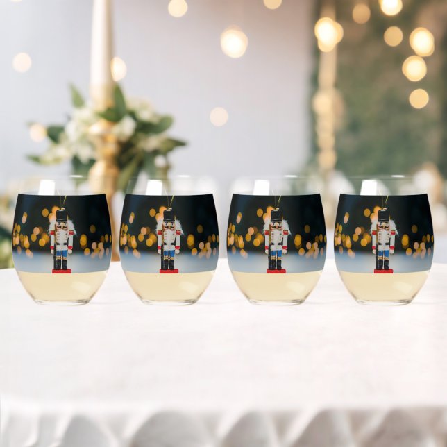 SlipperyJoe's Christmas classic nutcracker ornamen Stemless Wine Glass (Insitu (Wedding))