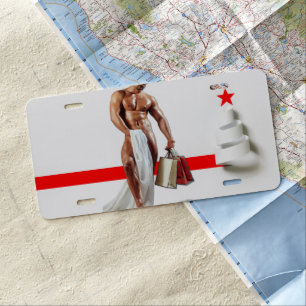 SlipperyJoe's Christmas shopping white paper spira License Plate