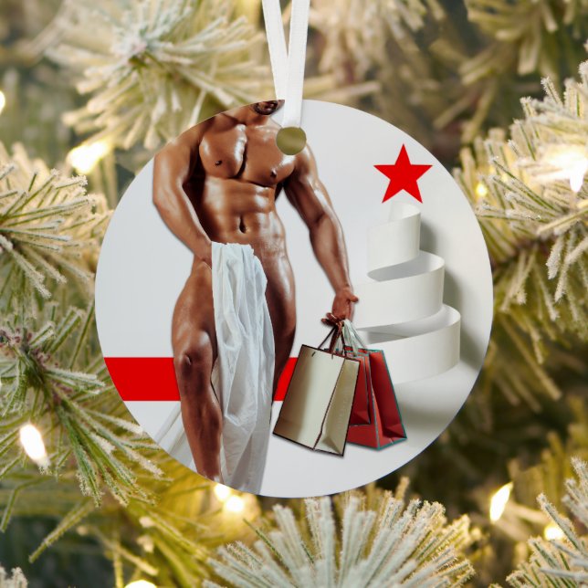 SlipperyJoe's Christmas shopping white paper spira Metal Ornament (Insitu)