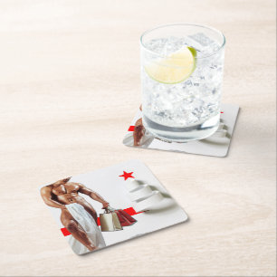 SlipperyJoe's Christmas shopping white paper spira Square Paper Coaster