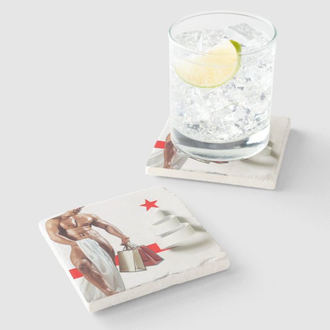 SlipperyJoe's Christmas shopping white paper spira Stone Coaster (Side)