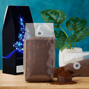 SlipperyJoe's Christmas tree glowing blue stars va Roasted Coffee