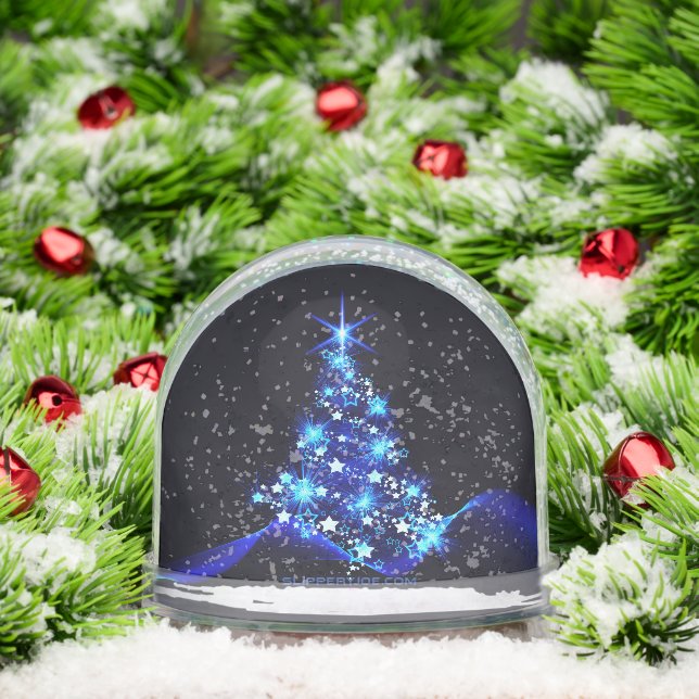 SlipperyJoe's Christmas tree glowing blue stars va Snow Globe (Christmas)