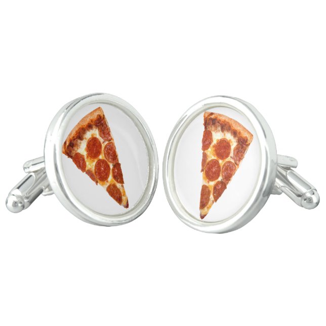 SlipperyJoe's classic pepperoni pizza slice melted Cufflinks (Angled)