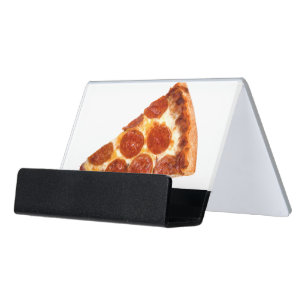 SlipperyJoe's classic pepperoni pizza slice melted Desk Business Card Holder