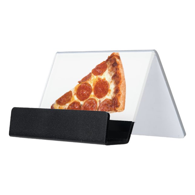 SlipperyJoe's classic pepperoni pizza slice melted Desk Business Card Holder (Angled Front)