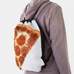 SlipperyJoe's classic pepperoni pizza slice melted Drawstring Bag