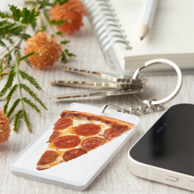 SlipperyJoe's classic pepperoni pizza slice melted Keychain (Front Right)