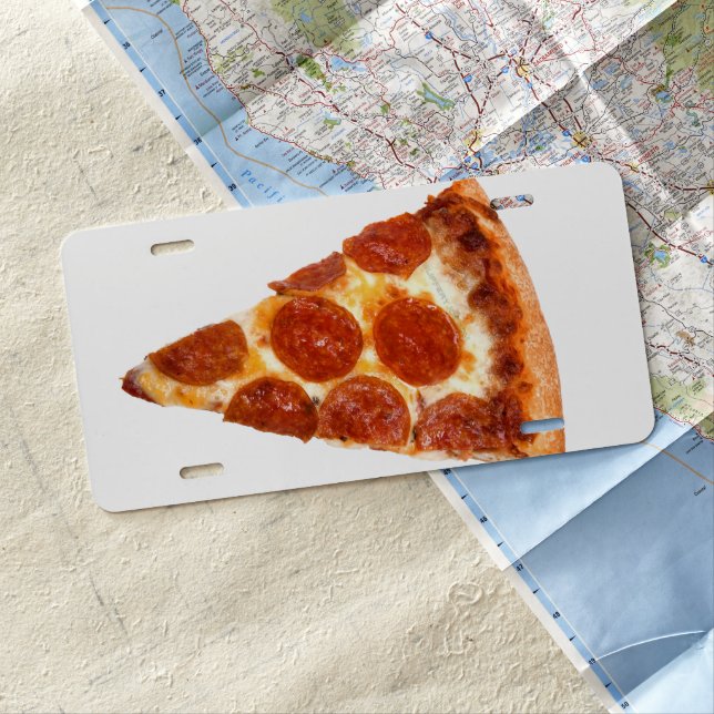 SlipperyJoe's classic pepperoni pizza slice melted License Plate (In Situ)
