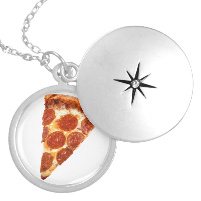 SlipperyJoe's classic pepperoni pizza slice melted Locket Necklace (Front)