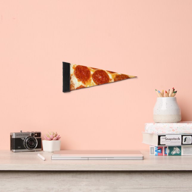SlipperyJoe's classic pepperoni pizza slice melted Pennant Flag (Insitu 2)