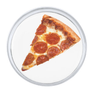 SlipperyJoe's classic pepperoni pizza slice melted Silver Finish Lapel Pin