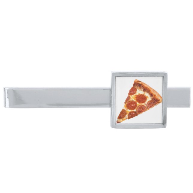 SlipperyJoe's classic pepperoni pizza slice melted Silver Finish Tie Bar (Front)