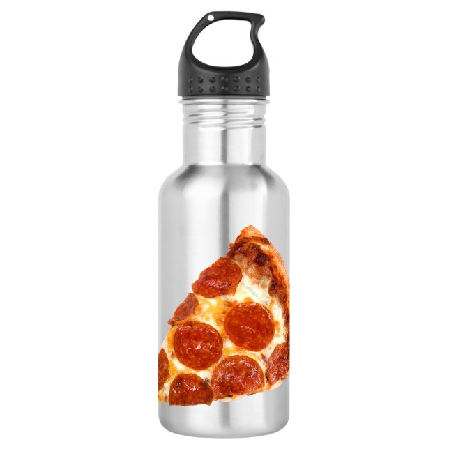 SlipperyJoe's classic pepperoni pizza slice melted Stainless Steel Water Bottle (Front)