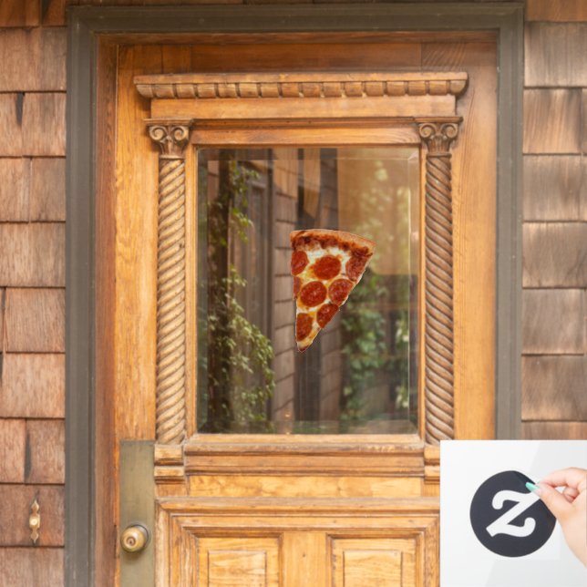 SlipperyJoe's classic pepperoni pizza slice melted Window Cling (Home Door)