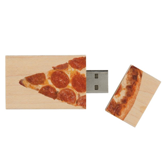 SlipperyJoe's classic pepperoni pizza slice melted Wood Flash Drive (Opened)