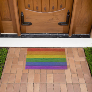 SlipperyJoe's classic rainbow tactile handcrafted Fiber Doormat
