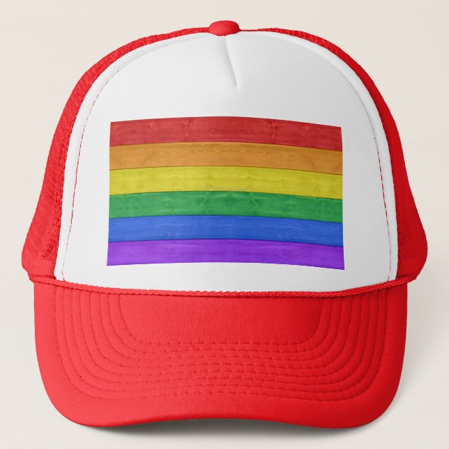 SlipperyJoe's classic rainbow tactile handcrafted  Trucker Hat (Front)