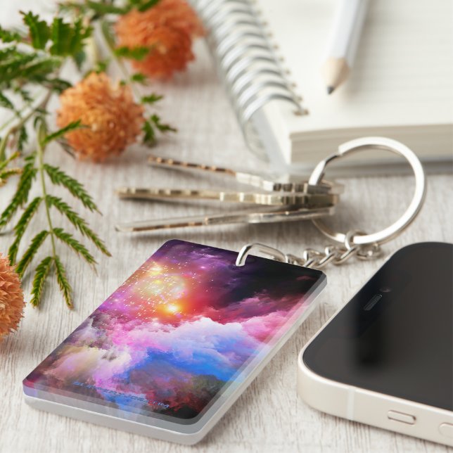 SlipperyJoe's cloud artwork abstract vibrant surre Keychain (Front Right)